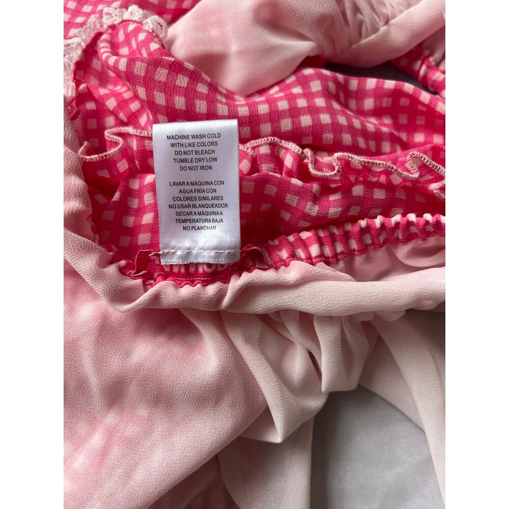 Megan Moroney Pink Gingham 2 Piece Set Crop Top Ruffle Shorts Lace Trim XL L - Picture 7 of 9